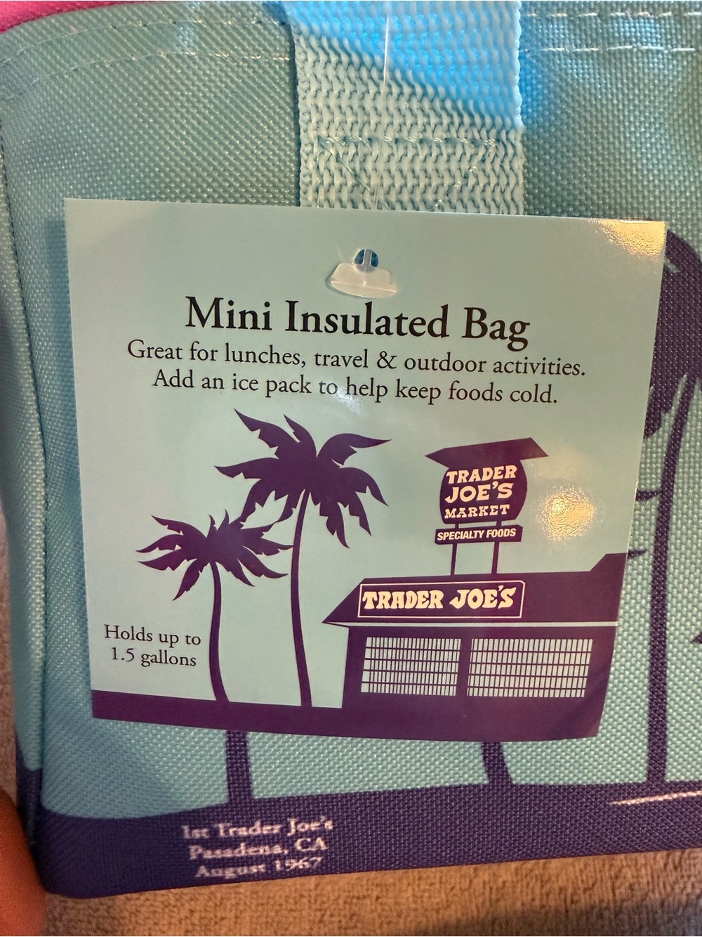 Trader Joe's Blue Insulated Mini Tote- with PINK zipper - Picture 7 of 8